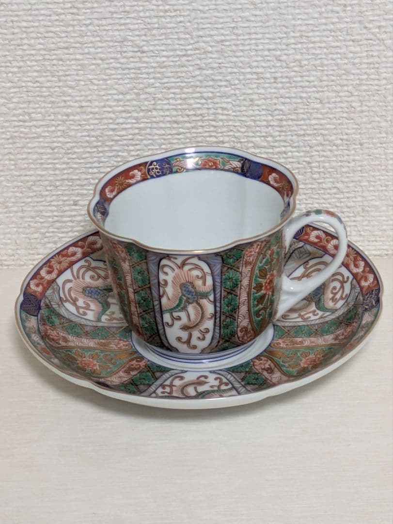 有田焼　弥左ヱ門窯　珈琲碗皿と中皿　錦山水　各5客セット　未使用美品