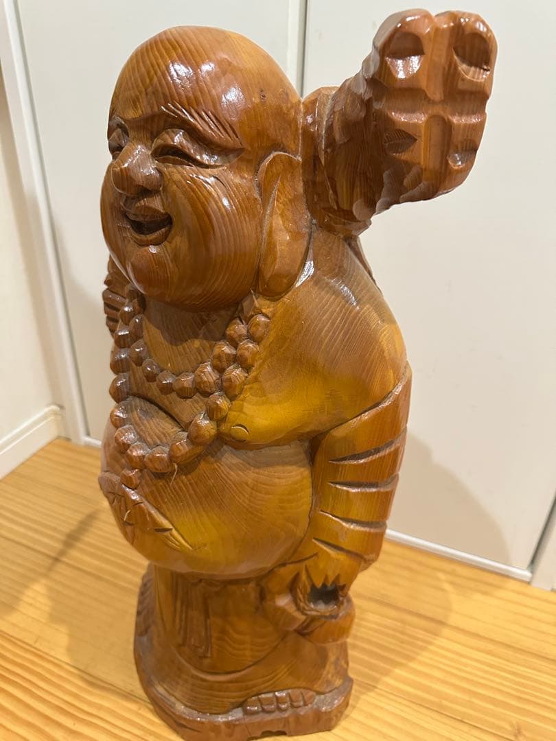 置物 布袋様　一本木彫刻 縁起物 開運　日本彫刻　58cm
