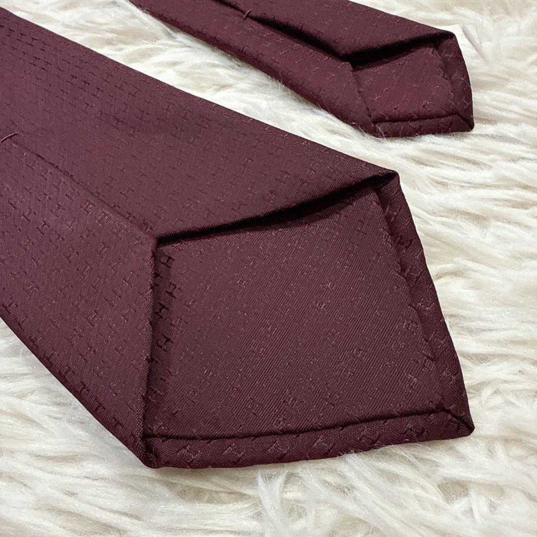 【美品】HERMES エルメス ネクタイ H柄 シルク100% ボルドー