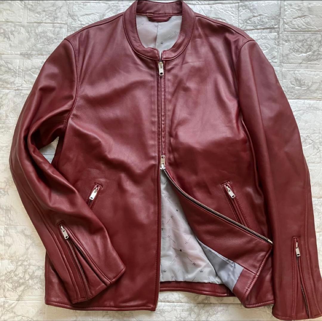 美品◎タケオキクチ 羊革 ラムレザージャケット ライダース ボルドー L