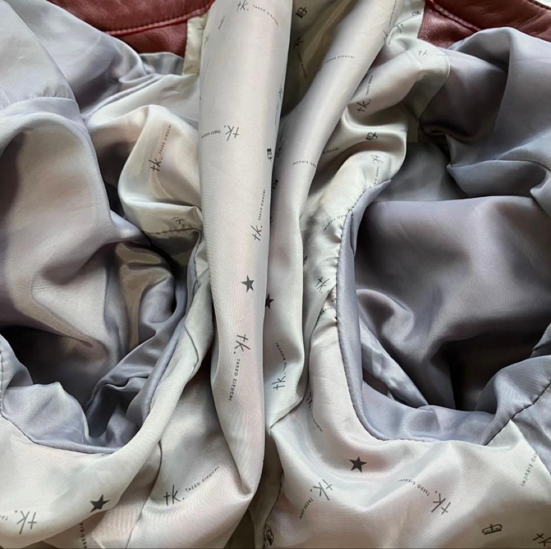 美品◎タケオキクチ 羊革 ラムレザージャケット ライダース ボルドー L