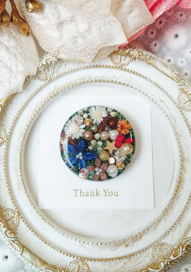 レジン　猫　ドライフラワー　ヘアゴム　ブローチ　ポニーフック　No.353