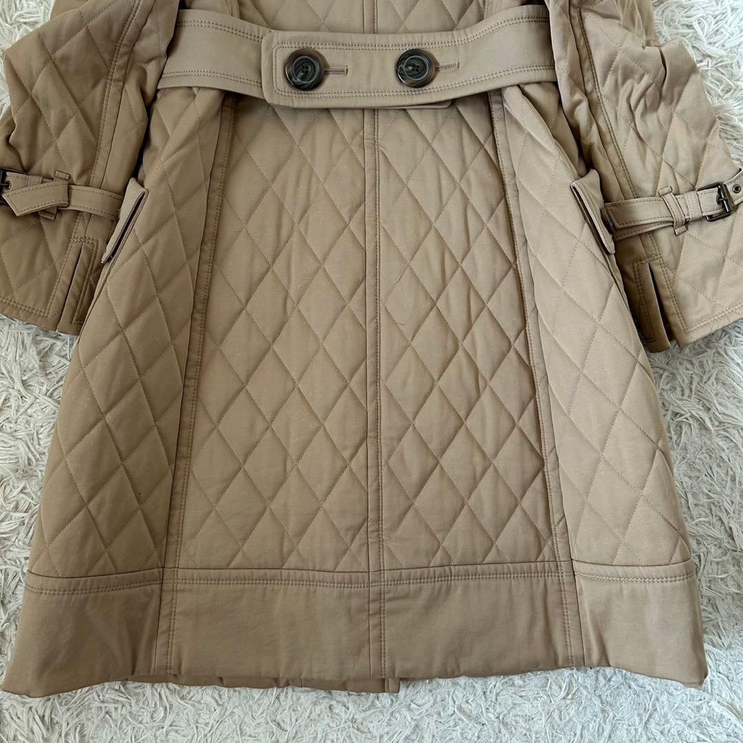 バーバリーブルーレーベル キルティング ファー付き ロングコート ノバチェック