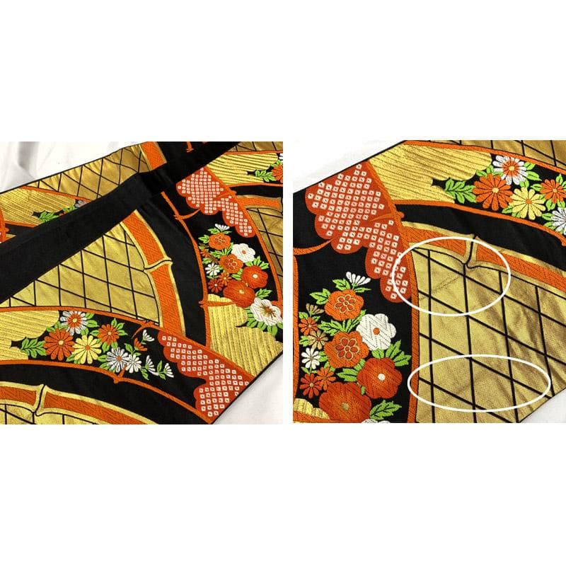 506ag29■七五三 七歳 女児 着物&袋帯 扇 蝶 金彩■状態良好