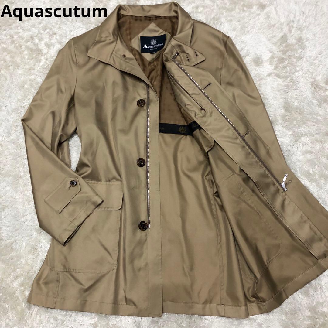 極美品✨アクアスキュータム　シルク100％　スタンドカラーコート　薄手　極艶　L