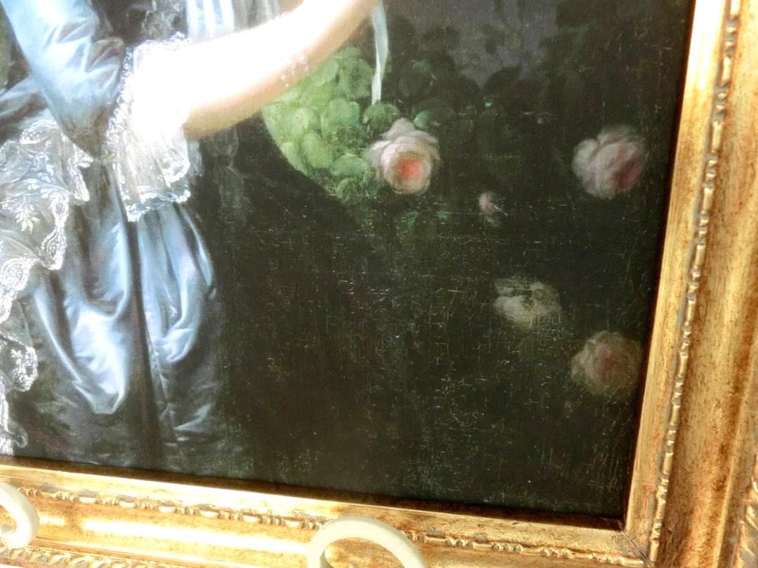 ロココ調　アンティークゴールドフレーム　マリーアントワネット　額絵　ブルードレス