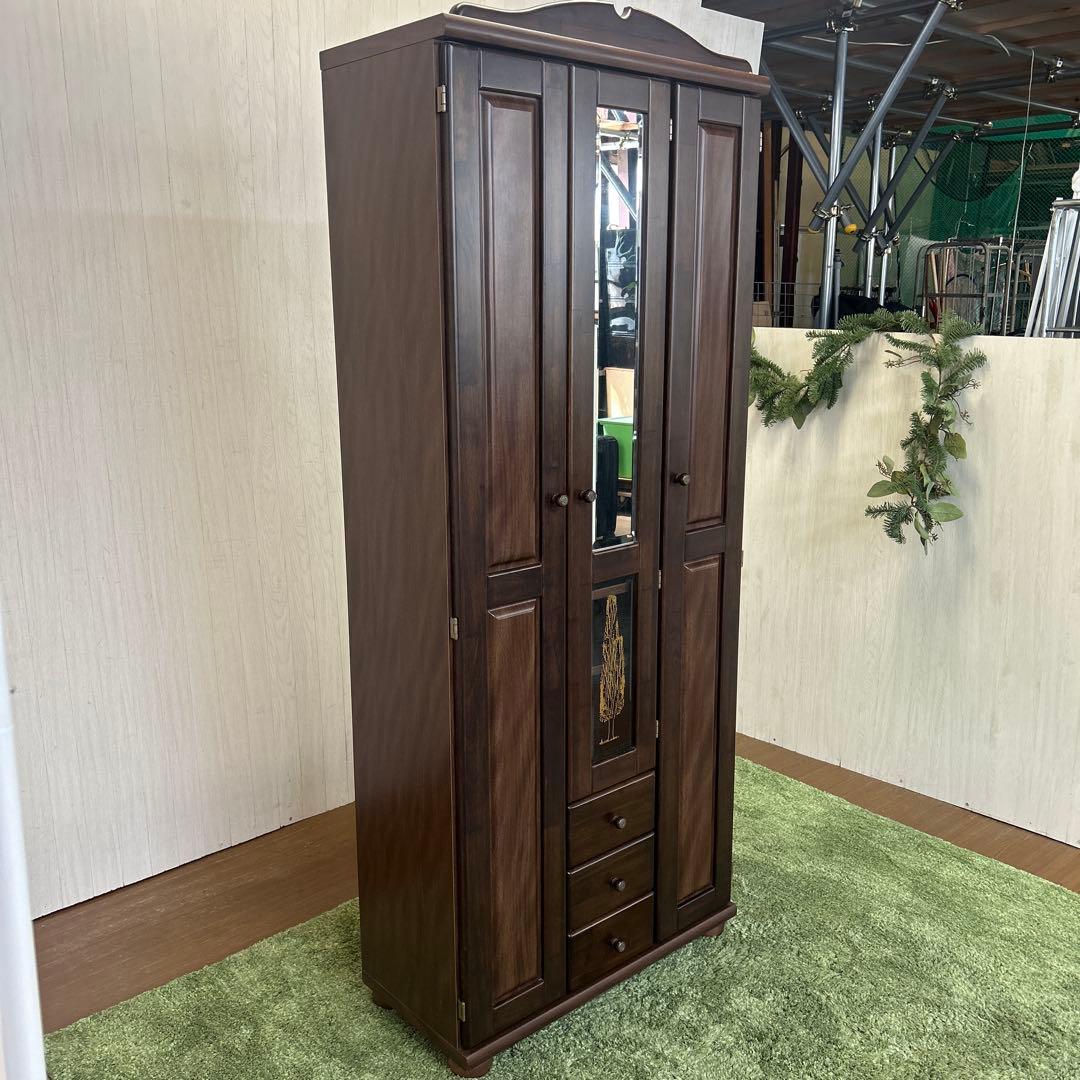 **ミラー付きの木製シューズボックス（下駄箱）カントリー　英国　丸脚