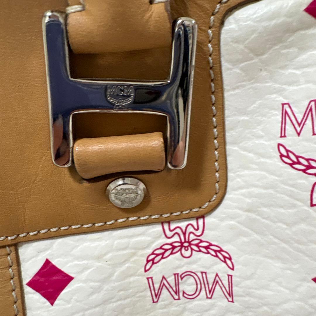MCM ミニボストンバッグ ホワイト/ベージュ/ ピンク
