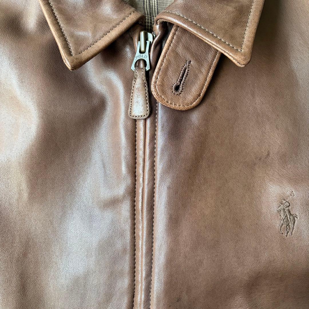 【トキ】ポロラルフローレン レザー スイングトップ 茶 同色ポニー 羊革