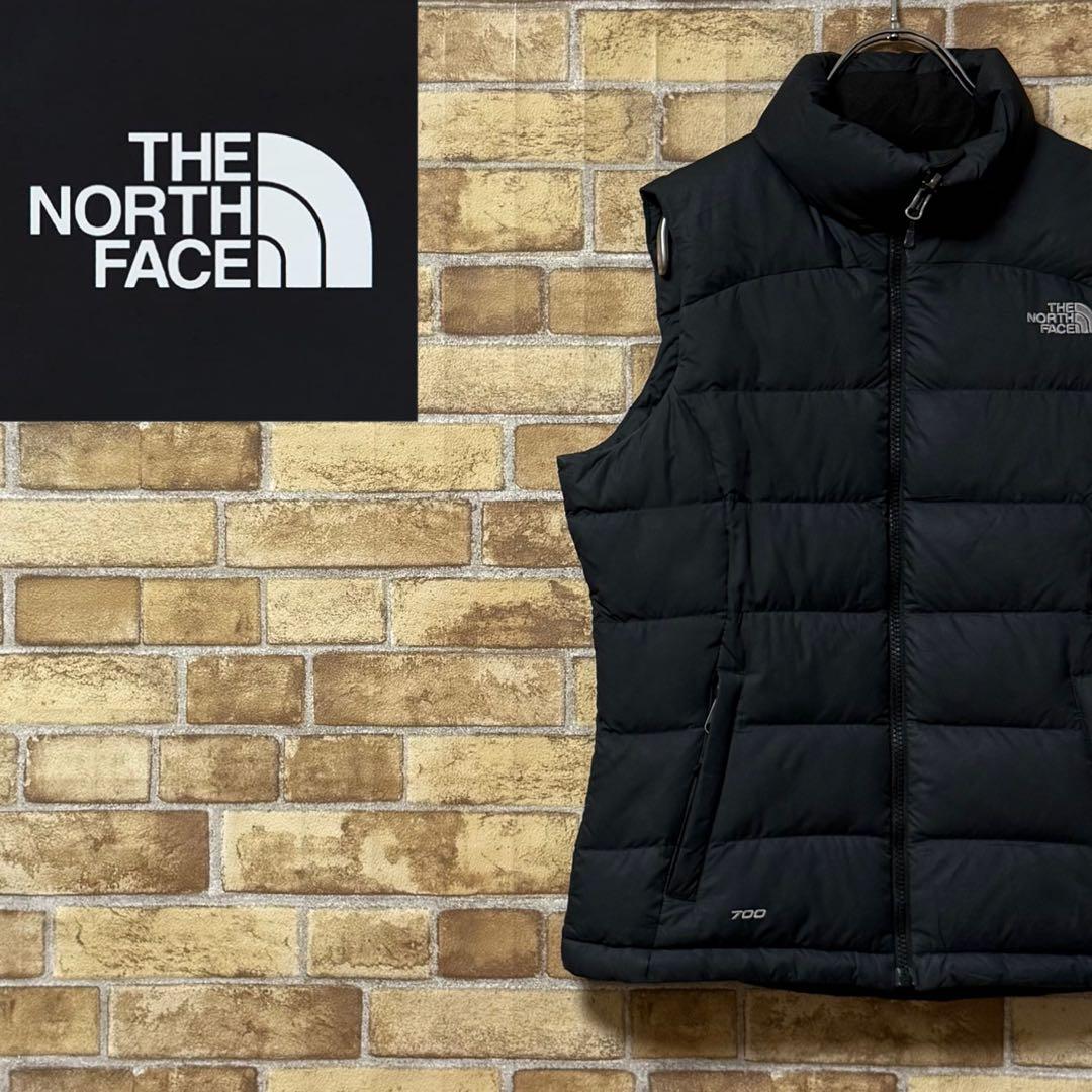 ノースフェイス　ダウンベスト　黒　ブラック　刺繍ロゴ　アウトドア　古着女子XS.