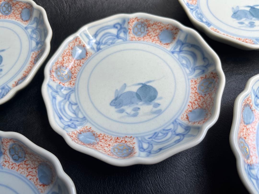 文青窯　文青　小皿　5枚　4寸皿　うさぎ