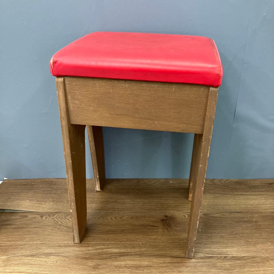 A-3 昭和レトロ 収納付き スツール ピアノ椅子 レッド 角椅子 イス チェア