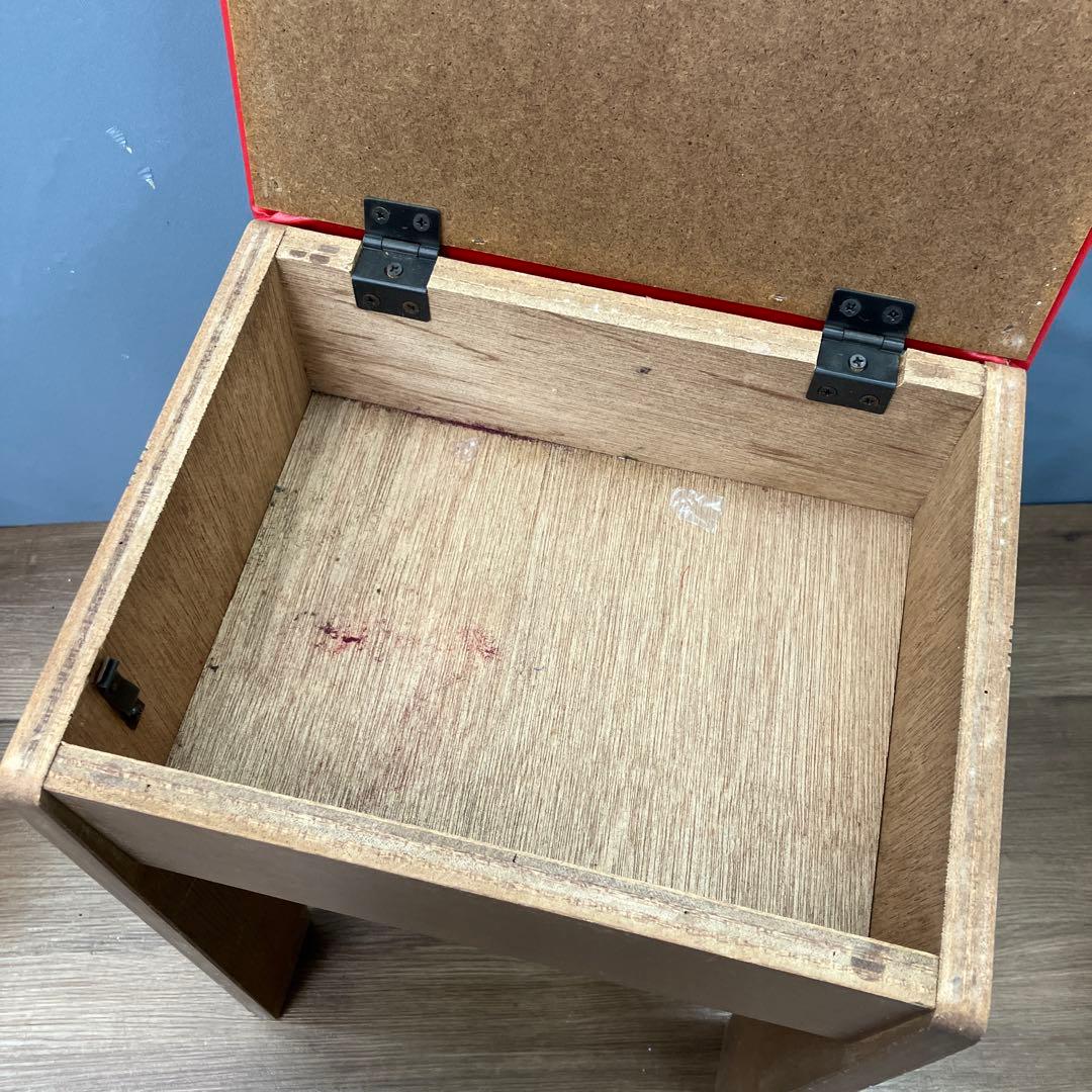 A-3 昭和レトロ 収納付き スツール ピアノ椅子 レッド 角椅子 イス チェア