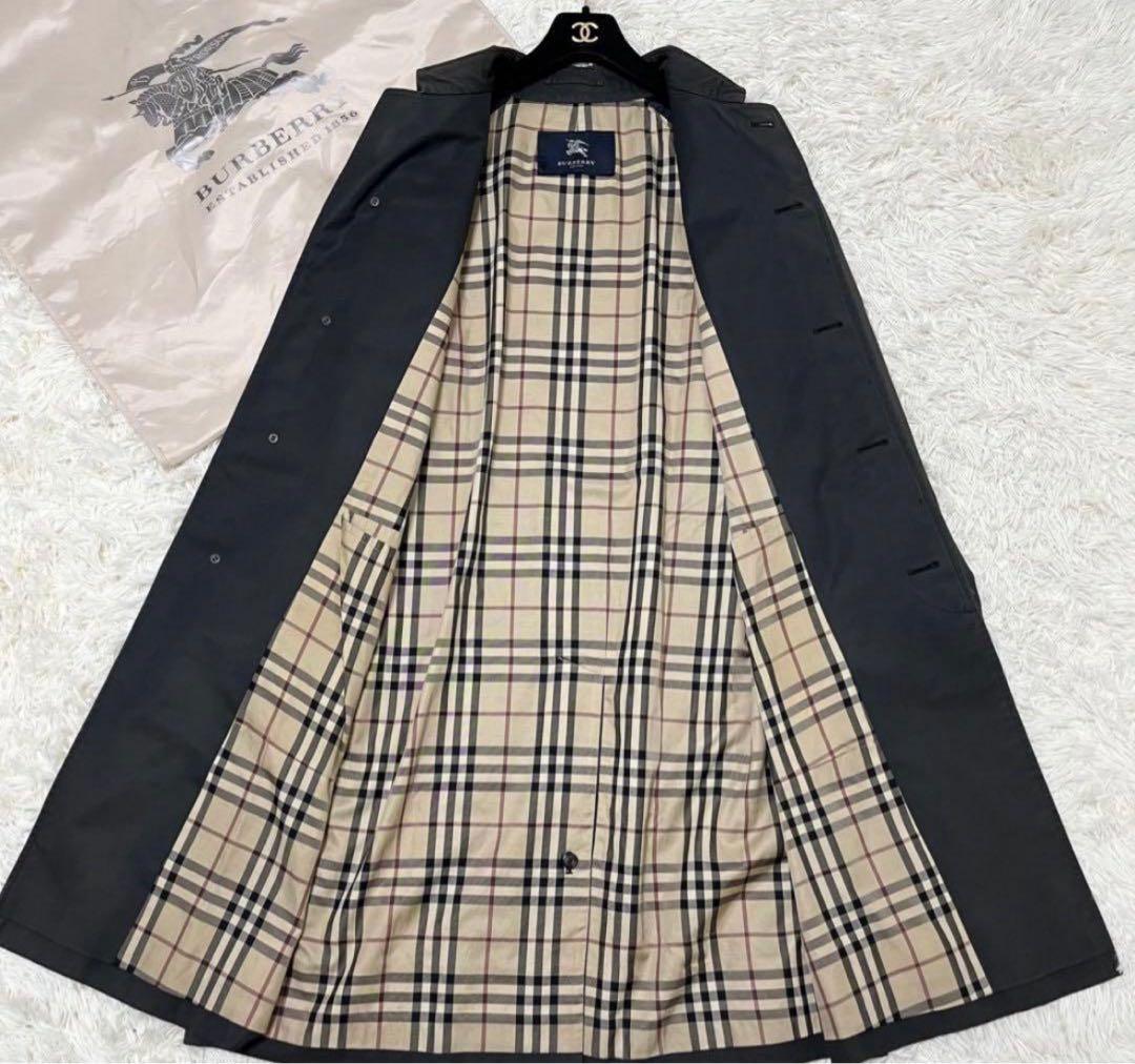 バーバリーロンドン　ステンカラーコート　ノバチェック　フェード感　ブラック　L