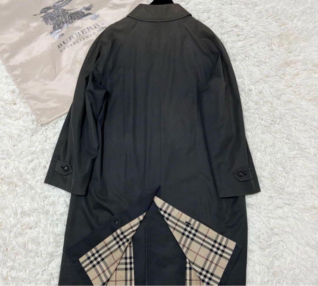 バーバリーロンドン　ステンカラーコート　ノバチェック　フェード感　ブラック　L