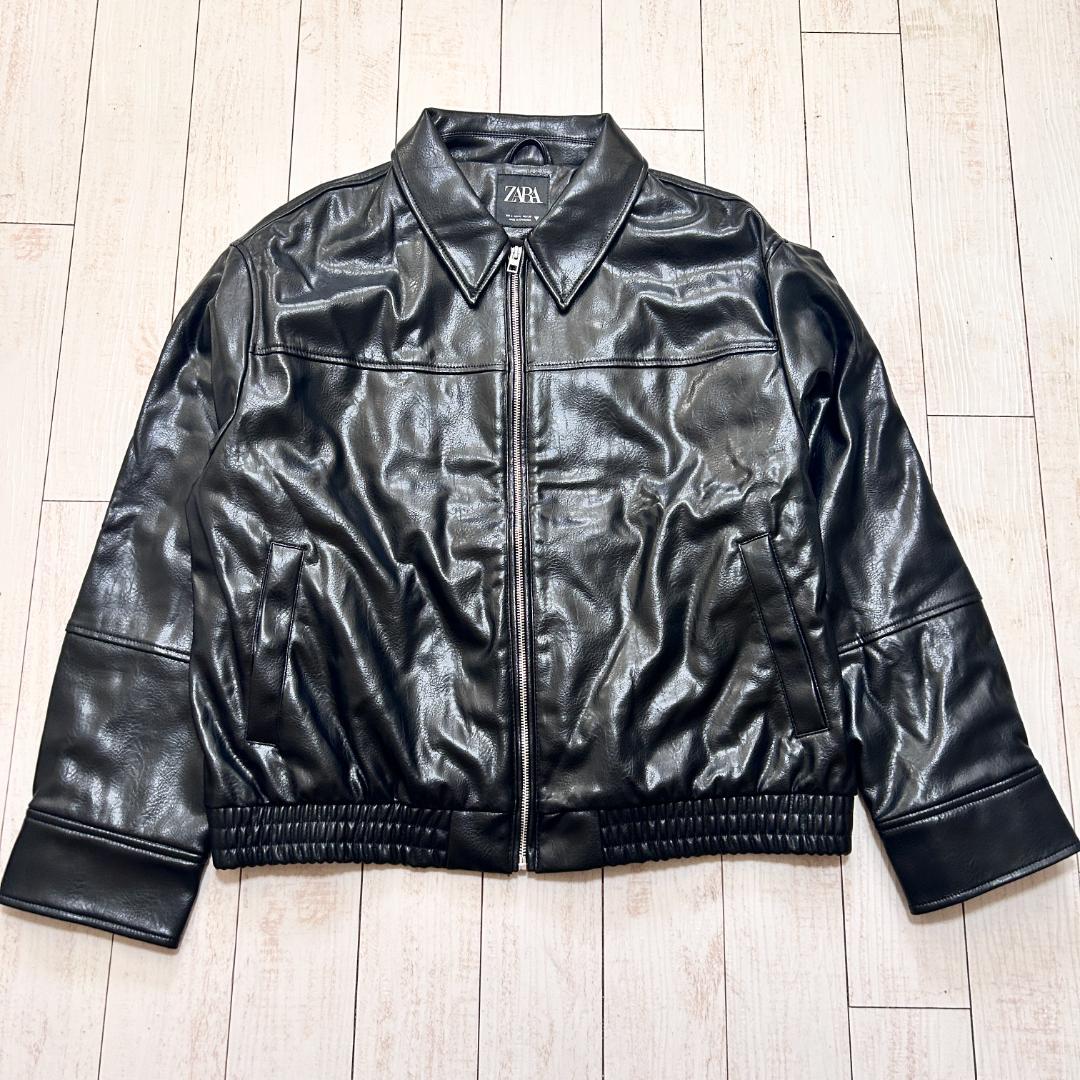 未使用品 ZARA ザラ フェイクレザー ボンバージャケット ブラック Lサイズ