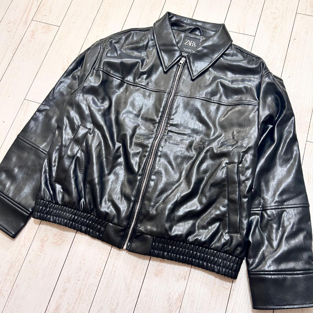 未使用品 ZARA ザラ フェイクレザー ボンバージャケット ブラック Lサイズ