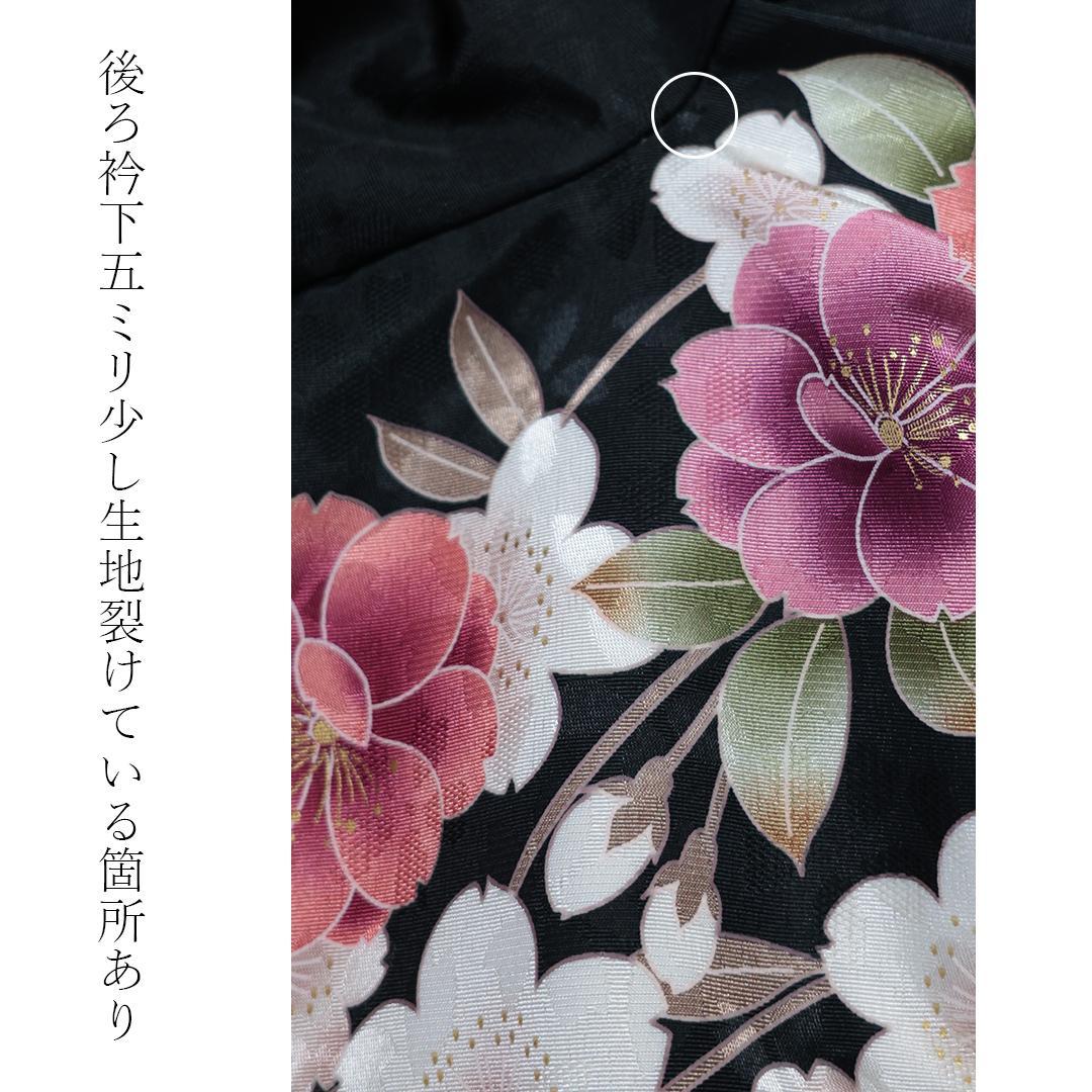 桜柄◆ 振袖セット 丈169.5cm◆フルセット黒ベース帯小物付成人式 28Bs
