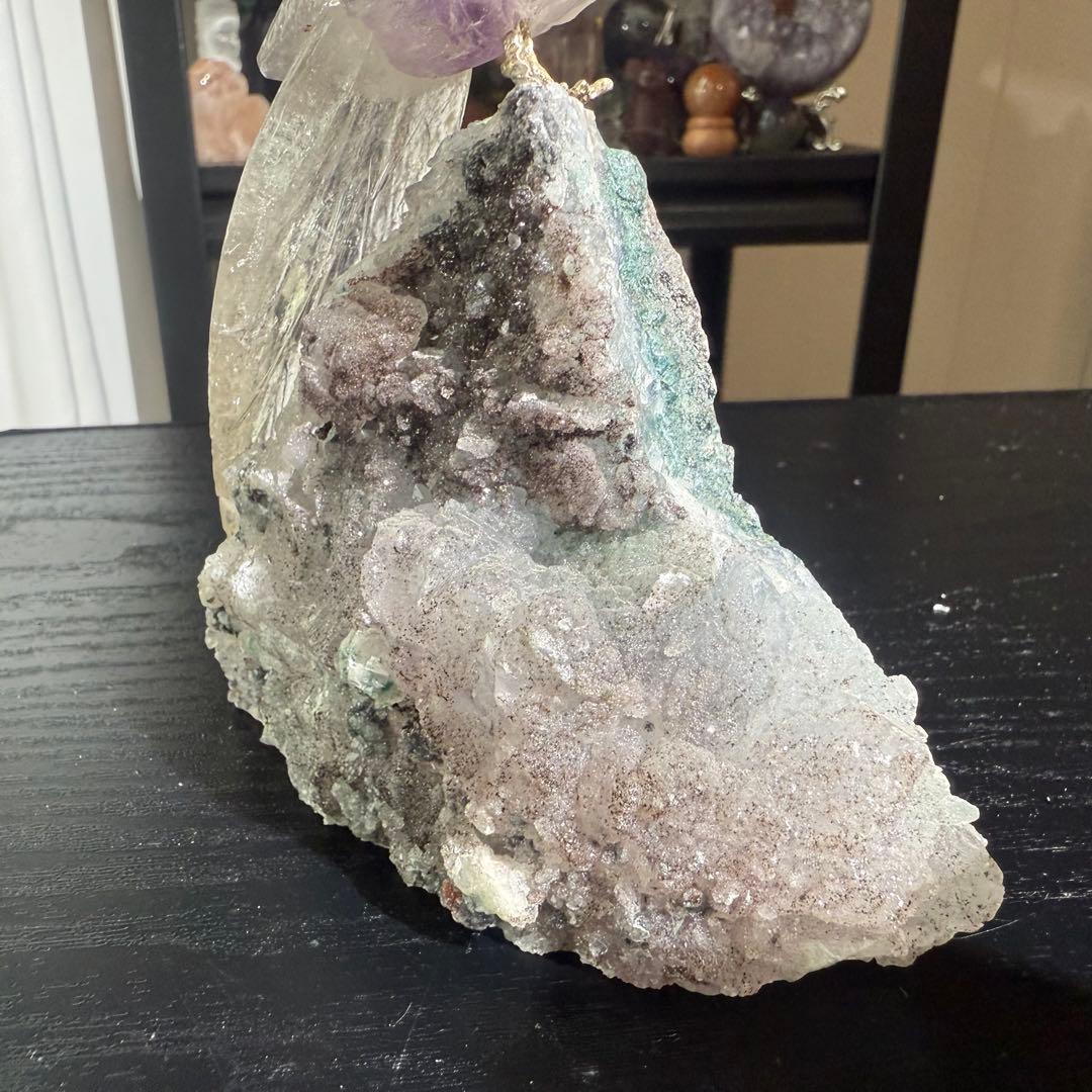 天然石アメジストのオウム　置物NO.101314