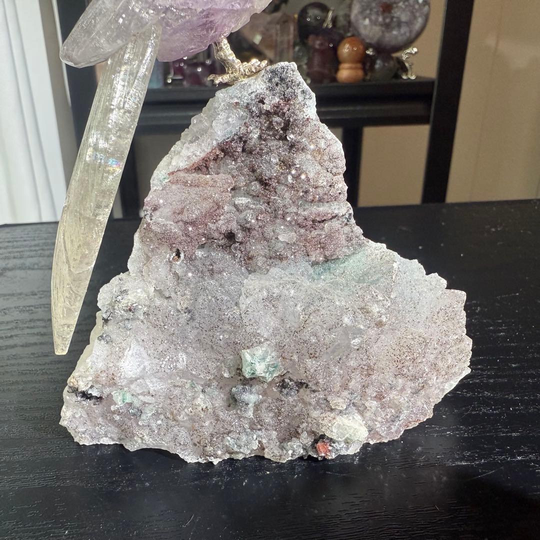 天然石アメジストのオウム　置物NO.101314