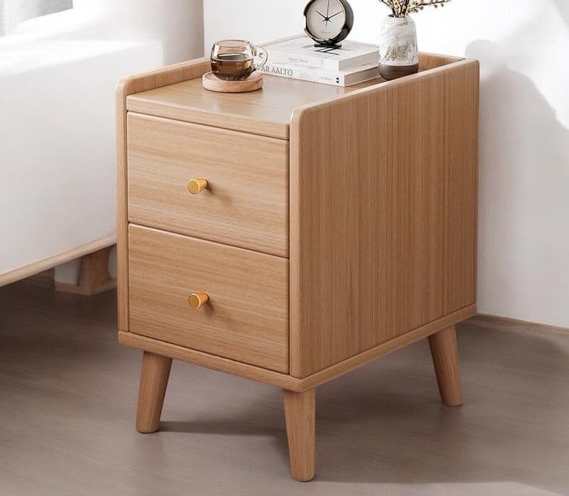 ベッド サイドテーブル 木目調 2段 引き出し エレガント おしゃれ 収納