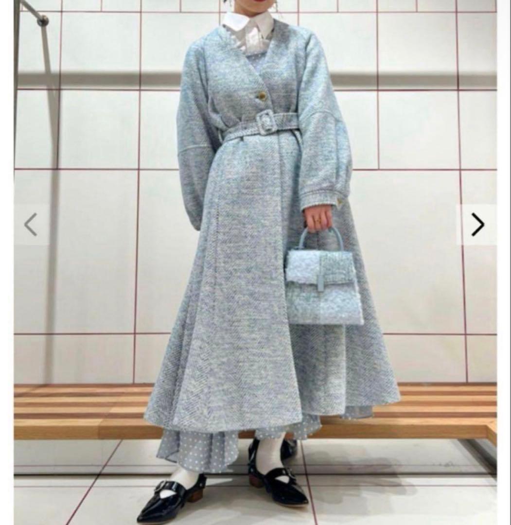 FURFUR / ウールミックスツイードノーカラーコート ロングコート