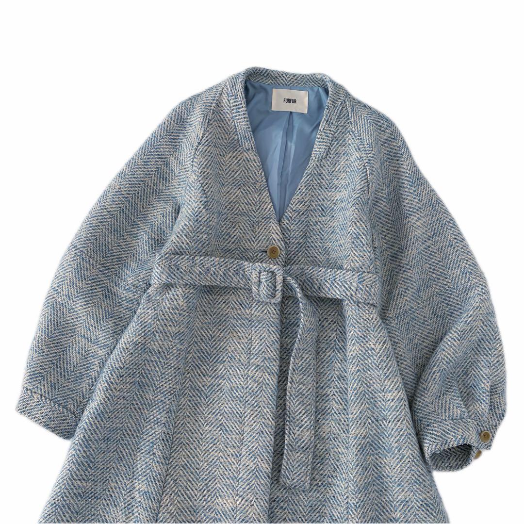 FURFUR / ウールミックスツイードノーカラーコート ロングコート