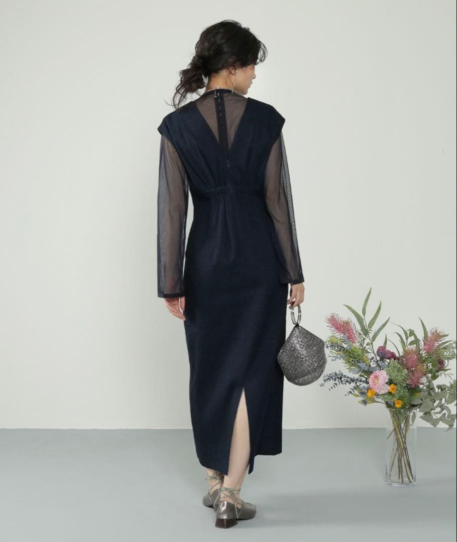 ANDRESD ジャガードワンピース オケージョンワンピース ネイビー Lサイズ