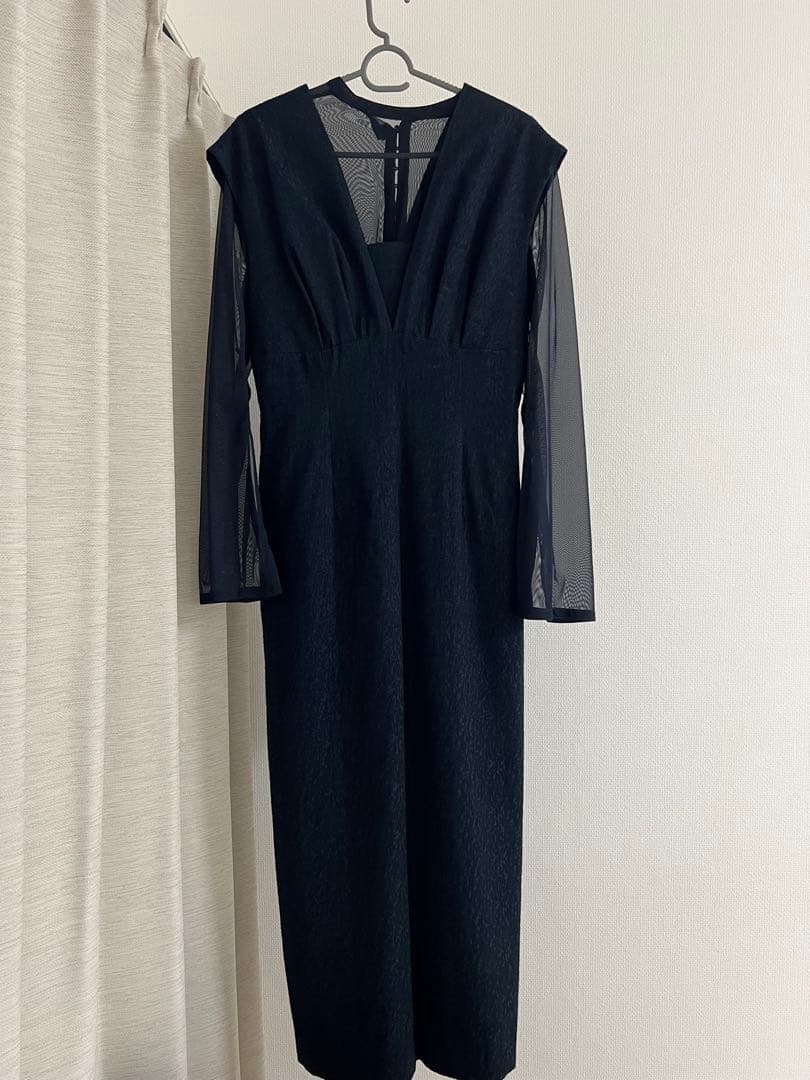 ANDRESD ジャガードワンピース オケージョンワンピース ネイビー Lサイズ