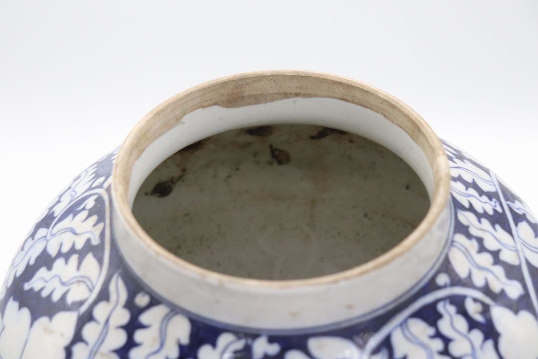 中国　清時代　染付　蓋付大壺　送料込み250221