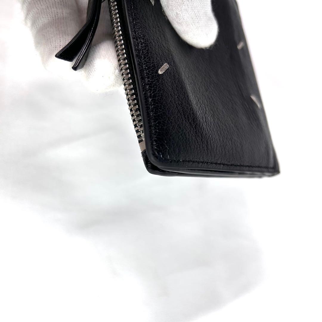メゾンマルジェラ　二つ折り財布　コンパクトウォレット　シボ革　レザー　黒