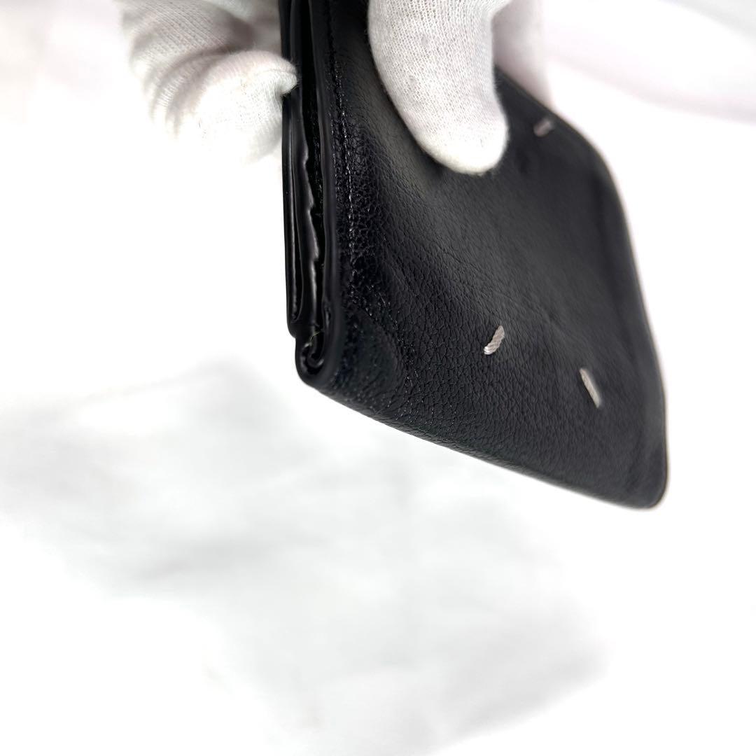 メゾンマルジェラ　二つ折り財布　コンパクトウォレット　シボ革　レザー　黒