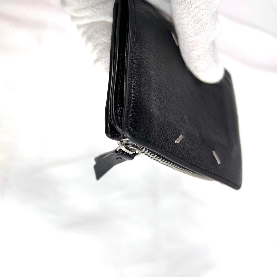 メゾンマルジェラ　二つ折り財布　コンパクトウォレット　シボ革　レザー　黒