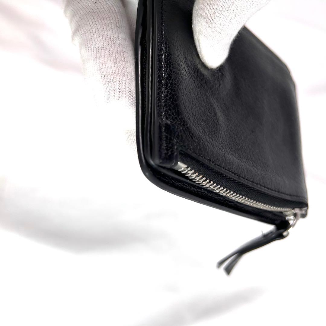 メゾンマルジェラ　二つ折り財布　コンパクトウォレット　シボ革　レザー　黒