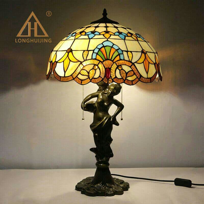 ティファニースタイルテーブルランプ電気スタンドガラスランプ\r バロックの女神0