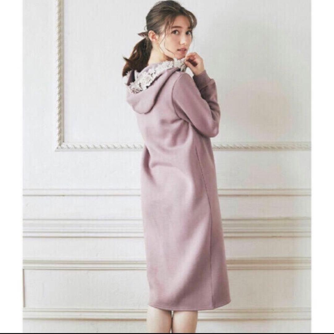 新品 トッコ フラワー レース 裏起毛 パーカー ワンピース ●