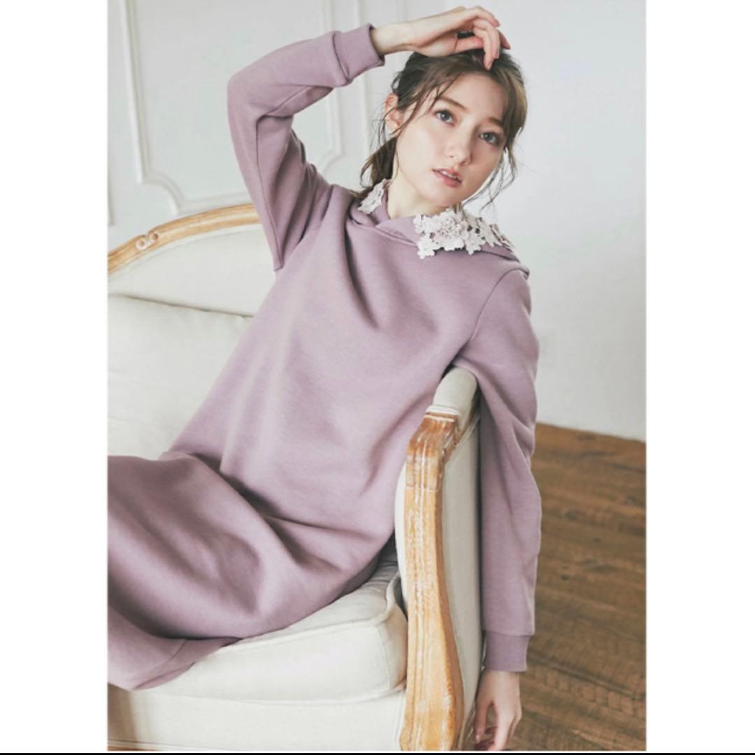 新品 トッコ フラワー レース 裏起毛 パーカー ワンピース ●