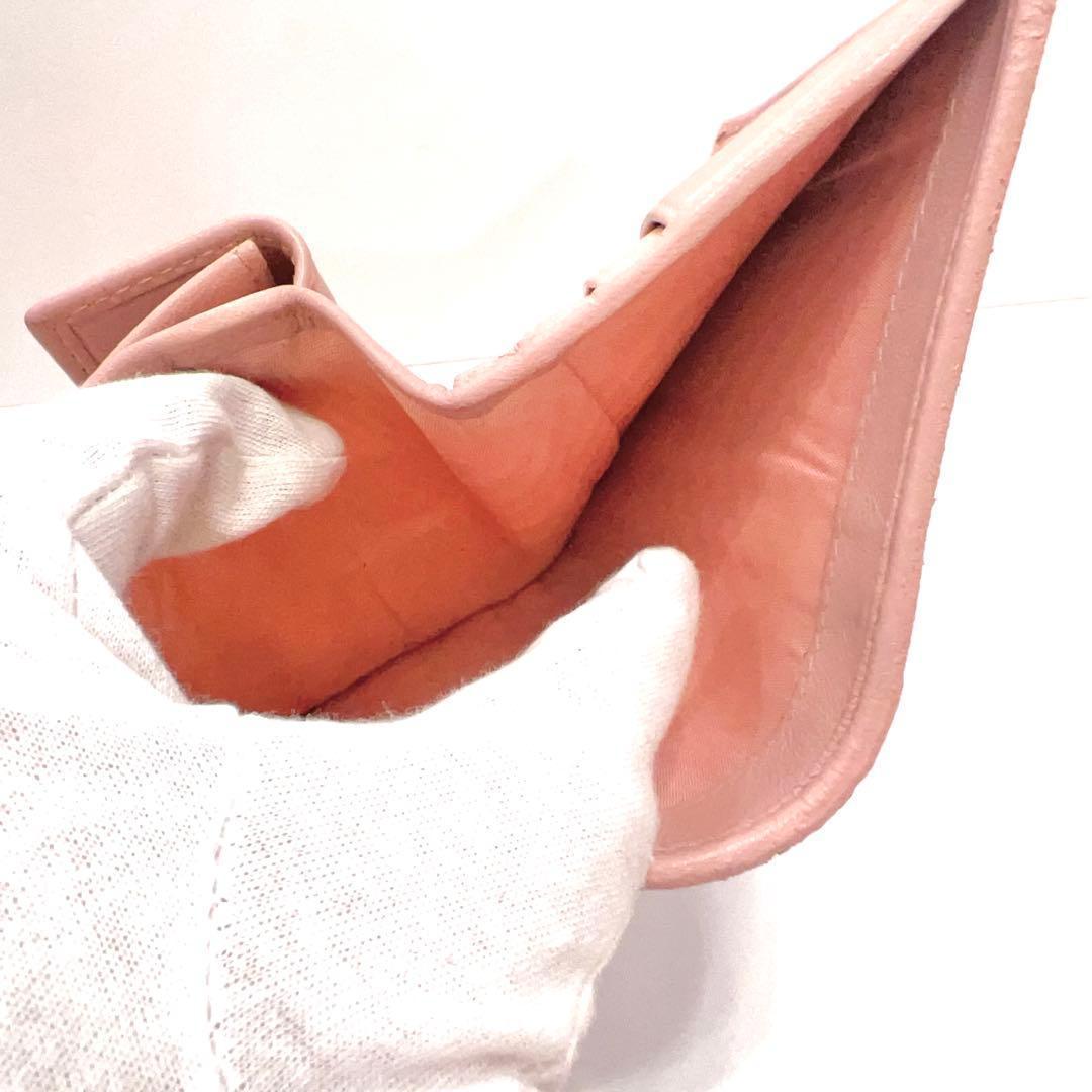 ミュウミュウ マテラッセ オールレザー 折り財布 ゴールド金具 ロゴ ピンク