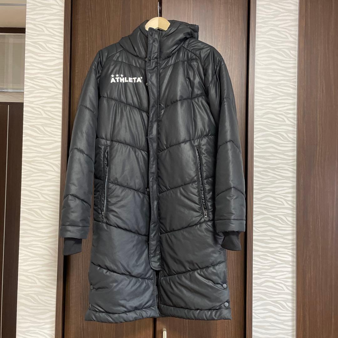 ATHLETA フード付き ブラック ベンチコート ダウンジャケット