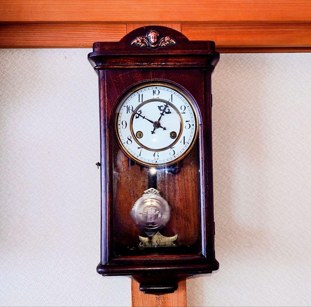 〈完動・美品〉精工舎　琺瑯文字盤スリゲル小角丸座敷ゼンマイ振り子掛け時計