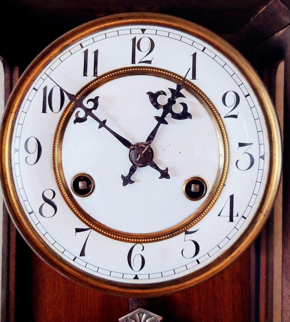 〈完動・美品〉精工舎　琺瑯文字盤スリゲル小角丸座敷ゼンマイ振り子掛け時計