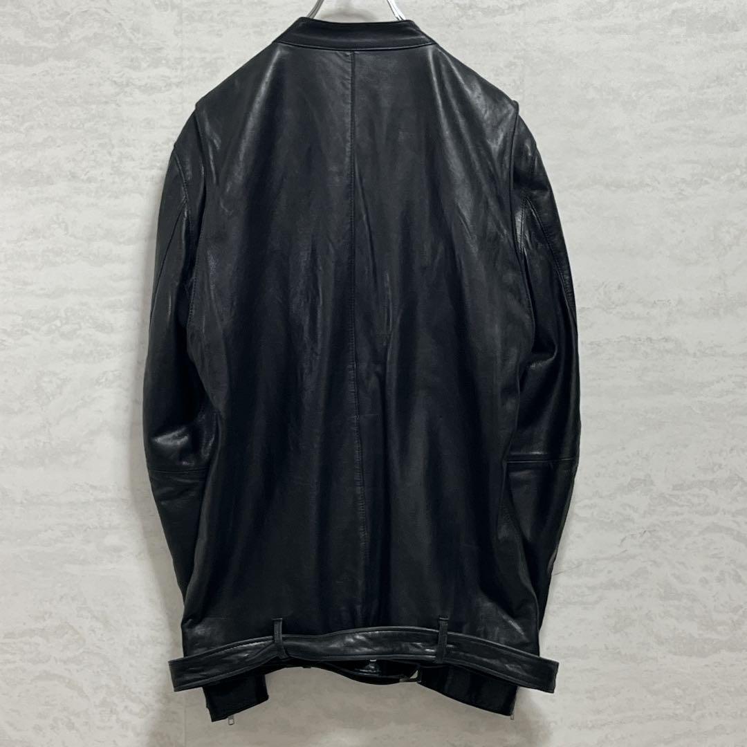 美品『グラム』シングルライダースレザージャケット 羊革 ベルト ダブルジップ 黒