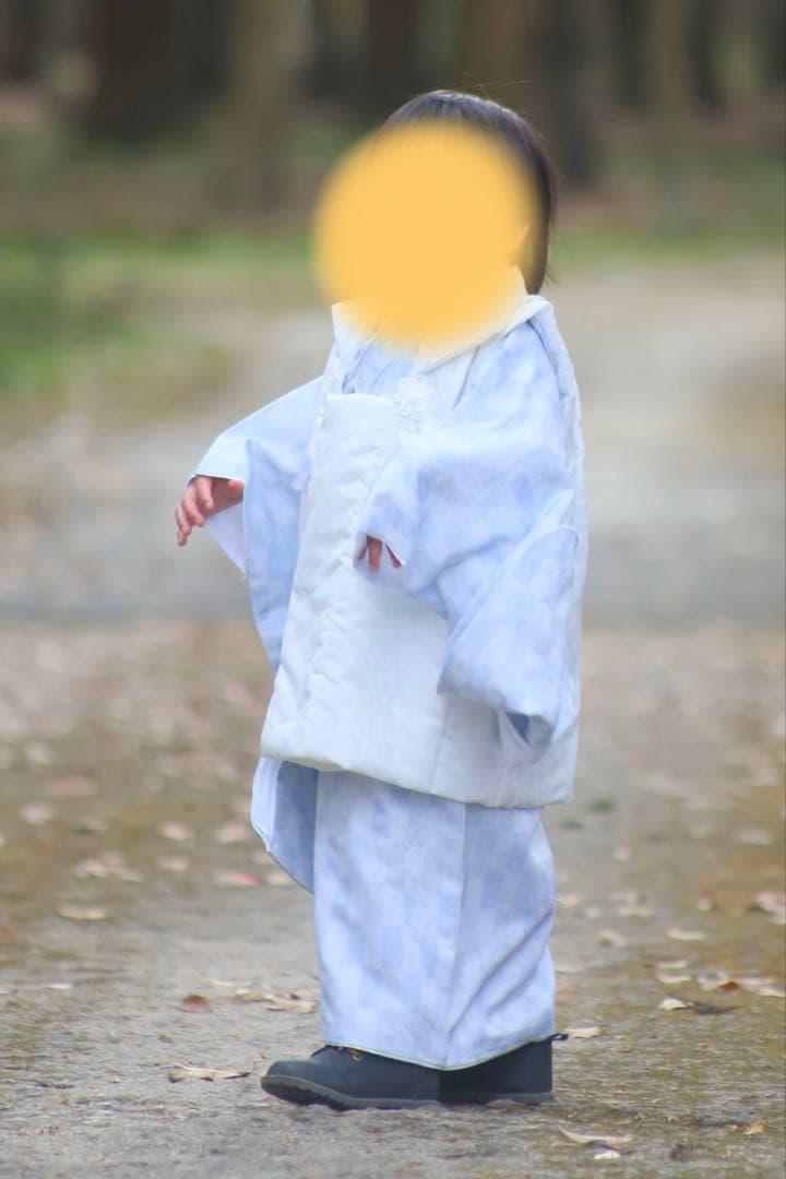 被布着 白・水色チェック 七五三　3歳男の子