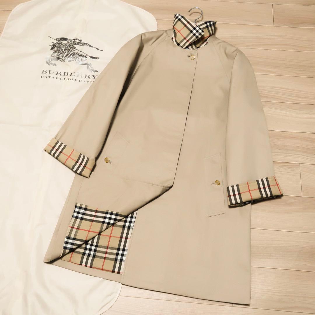 極上 ビンテージ バーバリー ステンカラーコート BURBERRY 襟裏チェック