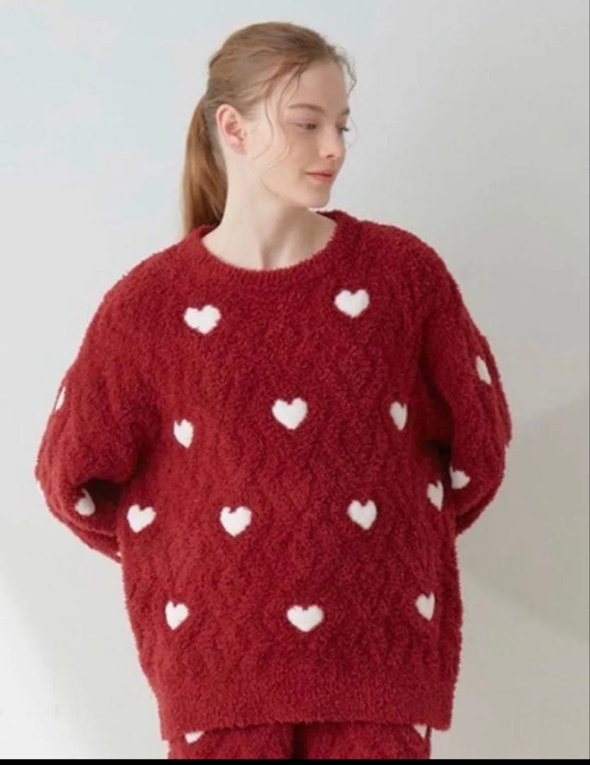 美品ジェラートピケルームウェアハートアランプルオーバー バレンタイン ホリデー