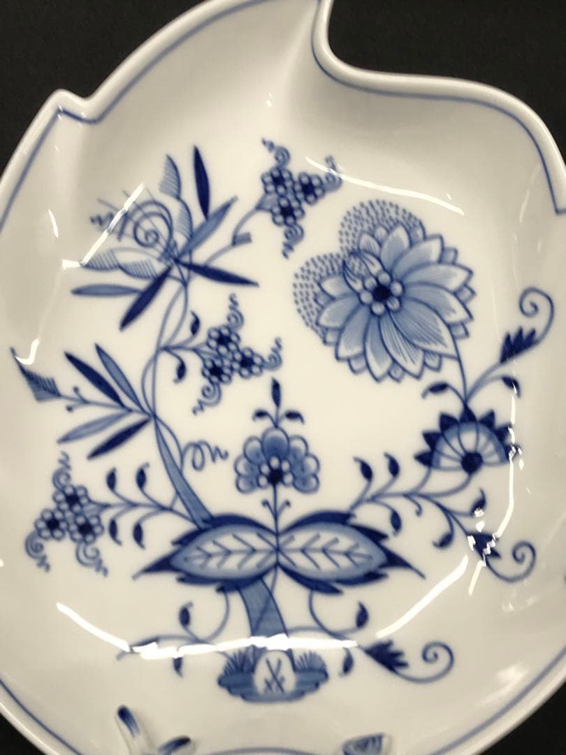 【美品】meissen マイセン　ブルーオニオン　リーフディッシュ　プレート