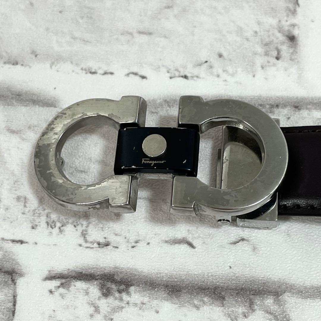 希少デザイン✨フェラガモ　ベルト　ダブルガンチーニ　シルバー金具　ロゴ刻印　黒