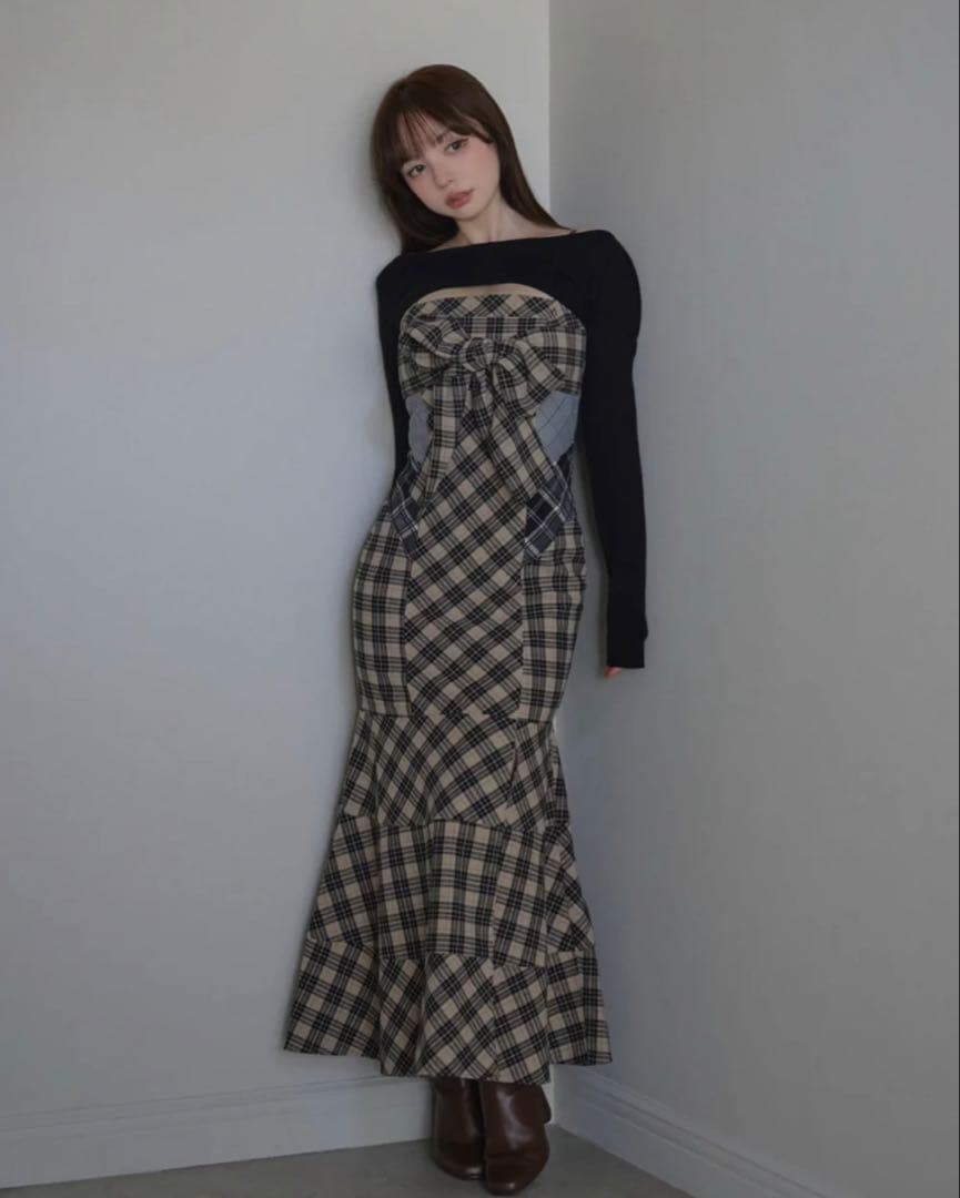 ANDMARY juni check dress beige Sサイズタグ付き