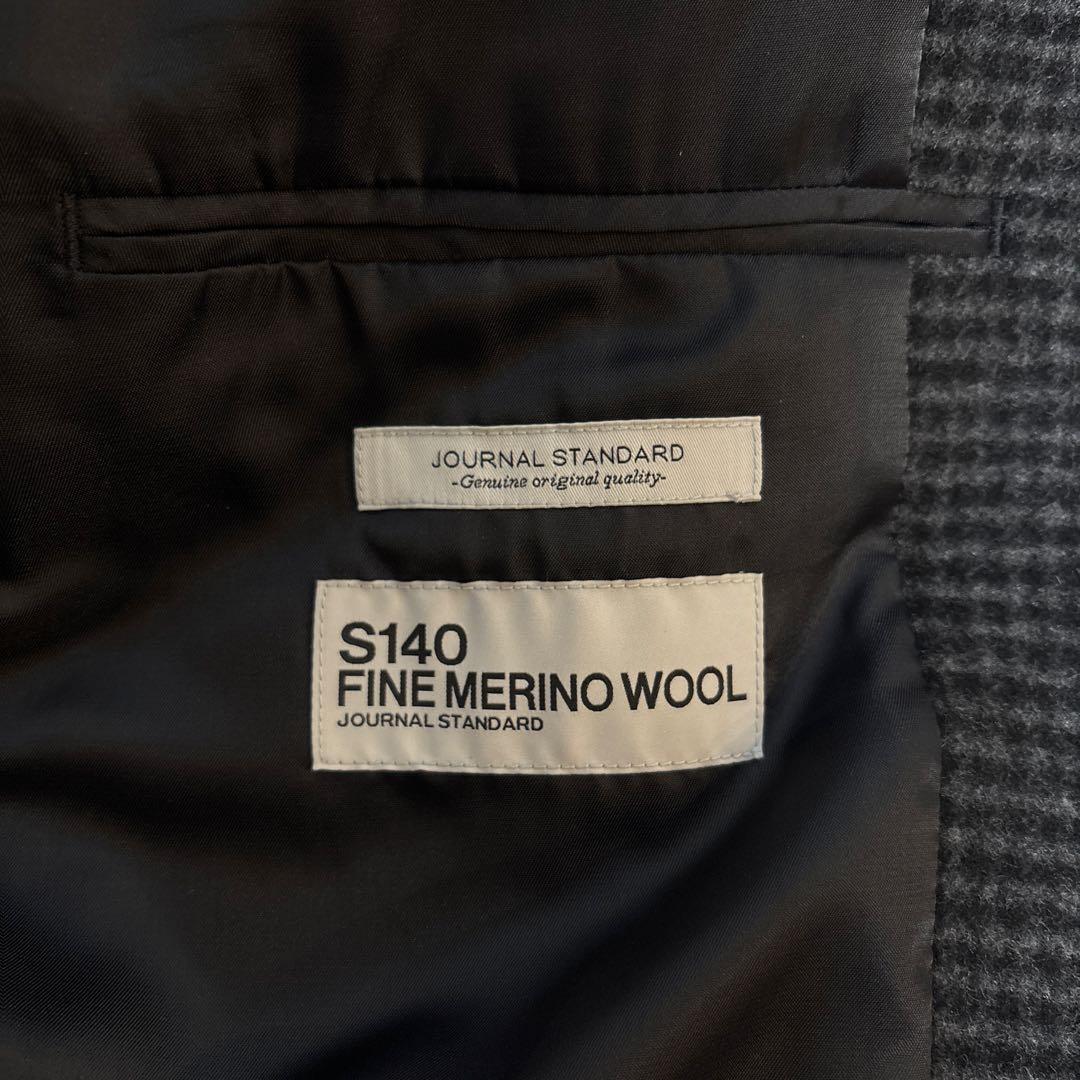 ジャーナルスタンダード　コート　S140メリノウール　チェック　黒　グレー　L