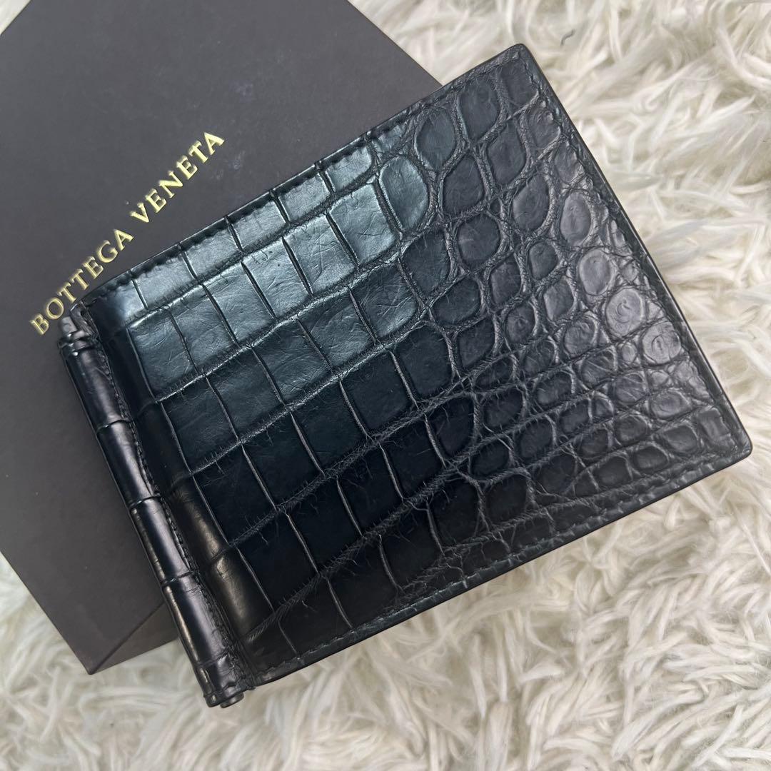 ボッテガヴェネタ　マネークリップ　クロコダイル　黒　ブラック リアルレザー